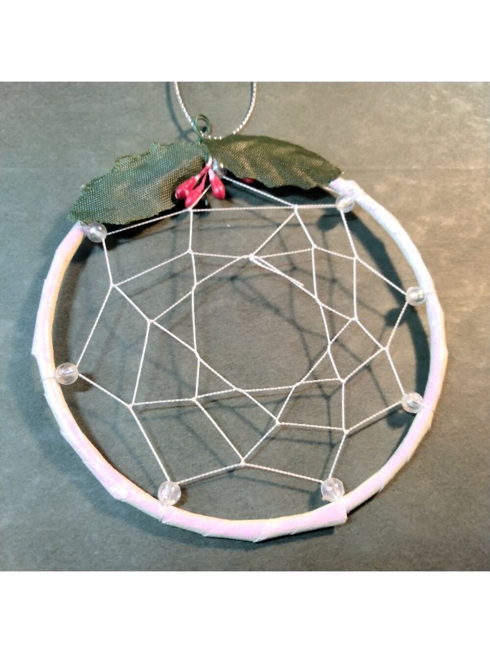 Dreamcatcher Christmas Tree Ornament White Bead Holly Accents